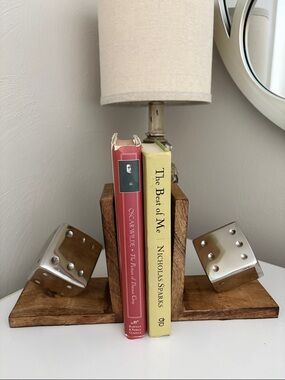 Wood & Metal Dice Bookends Neutral Colors